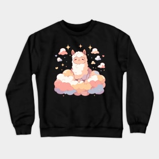 Happy Kawaii Llama Baby In The Night Sky Crewneck Sweatshirt